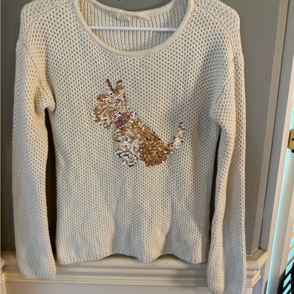 Gap Cream Sweater with Sequin Dog Design 12 - Picture 1 of 5